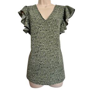 Adrianna Papell Size Medium Flutter Sleeve V Neck Olive Black NWT Polyester